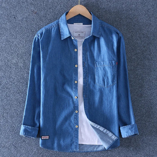 Spring Autumn Cotton Denim Shirt Mens Fashion Trend Casual Handsome Long Sleeve Men Jeans Blue Slim Fit Korean Style Shirts