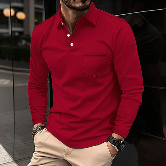 Cross-border 2024 Spring and Autumn fast sell Amazon POLO shirt button pocket men's long sleeve sports breathable polo shirt