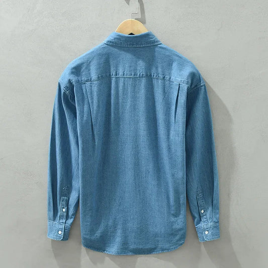 Spring and Autumn New Fresh Long Sleeve Denim Shirt Trendy Men's Pure Cotton Casual Loose Comfortable Top CM2137