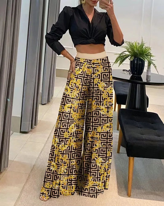 Women's Fashionable Printed Loose Pants, Elegant Wide Leg And Elastic Waist Clothing, Novel Autumn 2023 Pantalones De Mujer