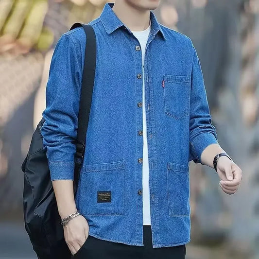 Men's Long Sleeve Loose-fit Denim Shirt Casual Fashionable Jacket Trendy Brand Cool Shirt Fully Buttoned-up Workwear