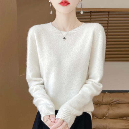 2024 Fashion 100% Merino Wool Sweater Cashmere Pullover O-Neck Long Sleeve Women Knitwear Autumn Winter Clothing Y2K Tops O Ling