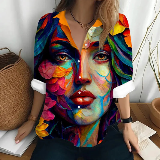 Women's Long Sleeve Shirt T-shirt Abstract Oil Painting Art Print Top Women's Elegant Shirt Women's Fashion Top Loose T-shirt