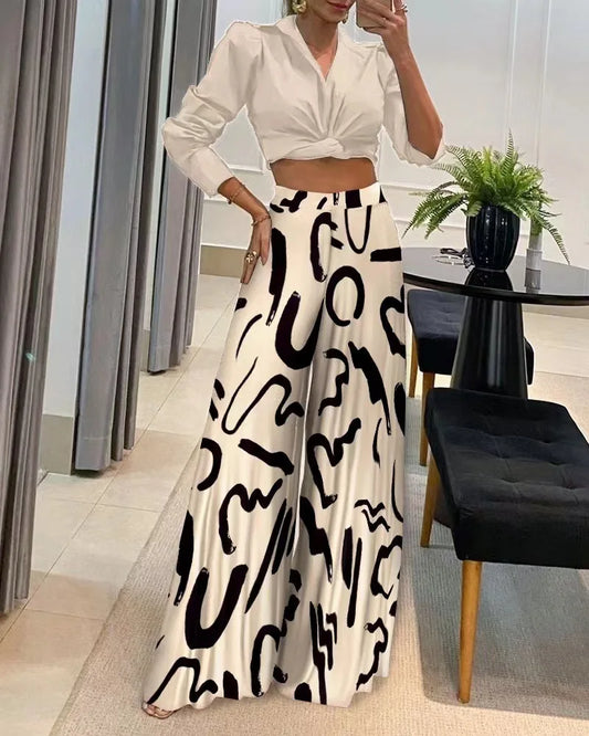 Women's Fashionable Printed Loose Pants, Elegant Wide Leg And Elastic Waist Clothing, Novel Autumn 2023 Pantalones De Mujer