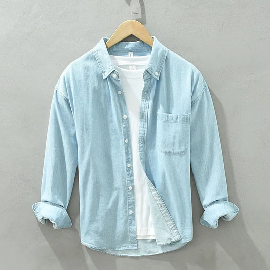 Spring and Autumn New Fresh Long Sleeve Denim Shirt Trendy Men's Pure Cotton Casual Loose Comfortable Top CM2137