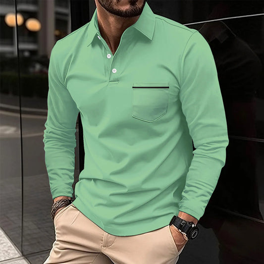 Cross-border 2024 Spring and Autumn fast sell Amazon POLO shirt button pocket men's long sleeve sports breathable polo shirt