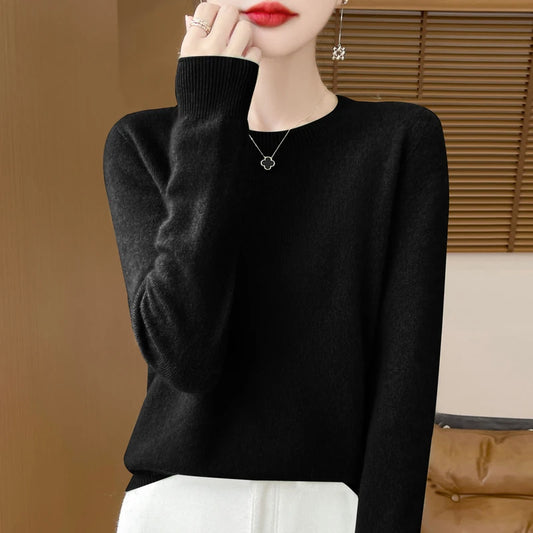 2024 Fashion 100% Merino Wool Sweater Cashmere Pullover O-Neck Long Sleeve Women Knitwear Autumn Winter Clothing Y2K Tops O Ling