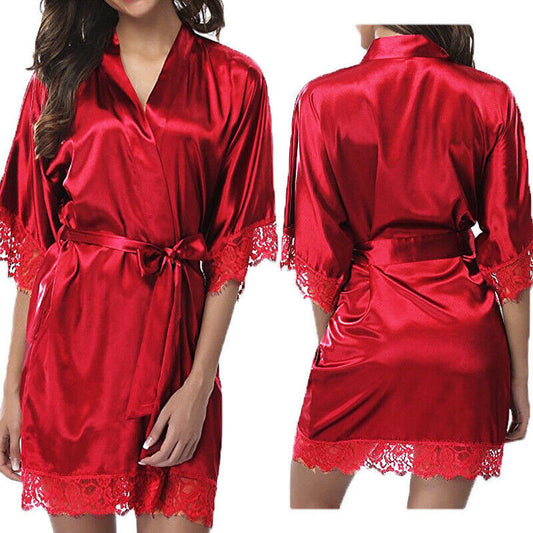 UK Satin Robe Wedding Bride Bridesmaid Kimono Dressing Gown Sleepwear Bathrobe